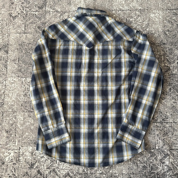 Wrangler Western Men's Yellow and Blue Plaid Pearl Snap Long Sleeve - Picture 7 of 7